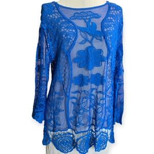 Ethyl Crochet Tunic, Blue, Size XL